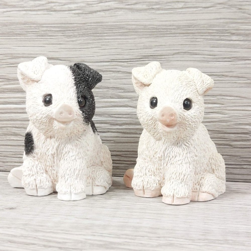 Vintage Animal Collection Pair of Pig Figurines Black and White Collectible Gift